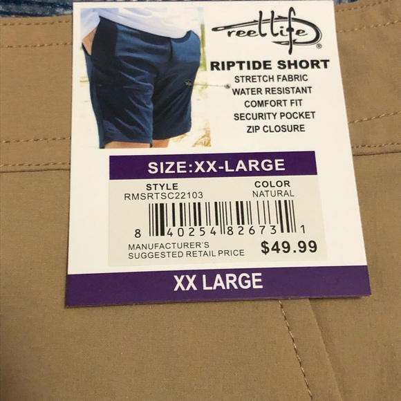 Reel Life Short Men XXL Tan Riptide 40” Waist NEW Stretch Water Resistant Pocket - Picture 5 of 5